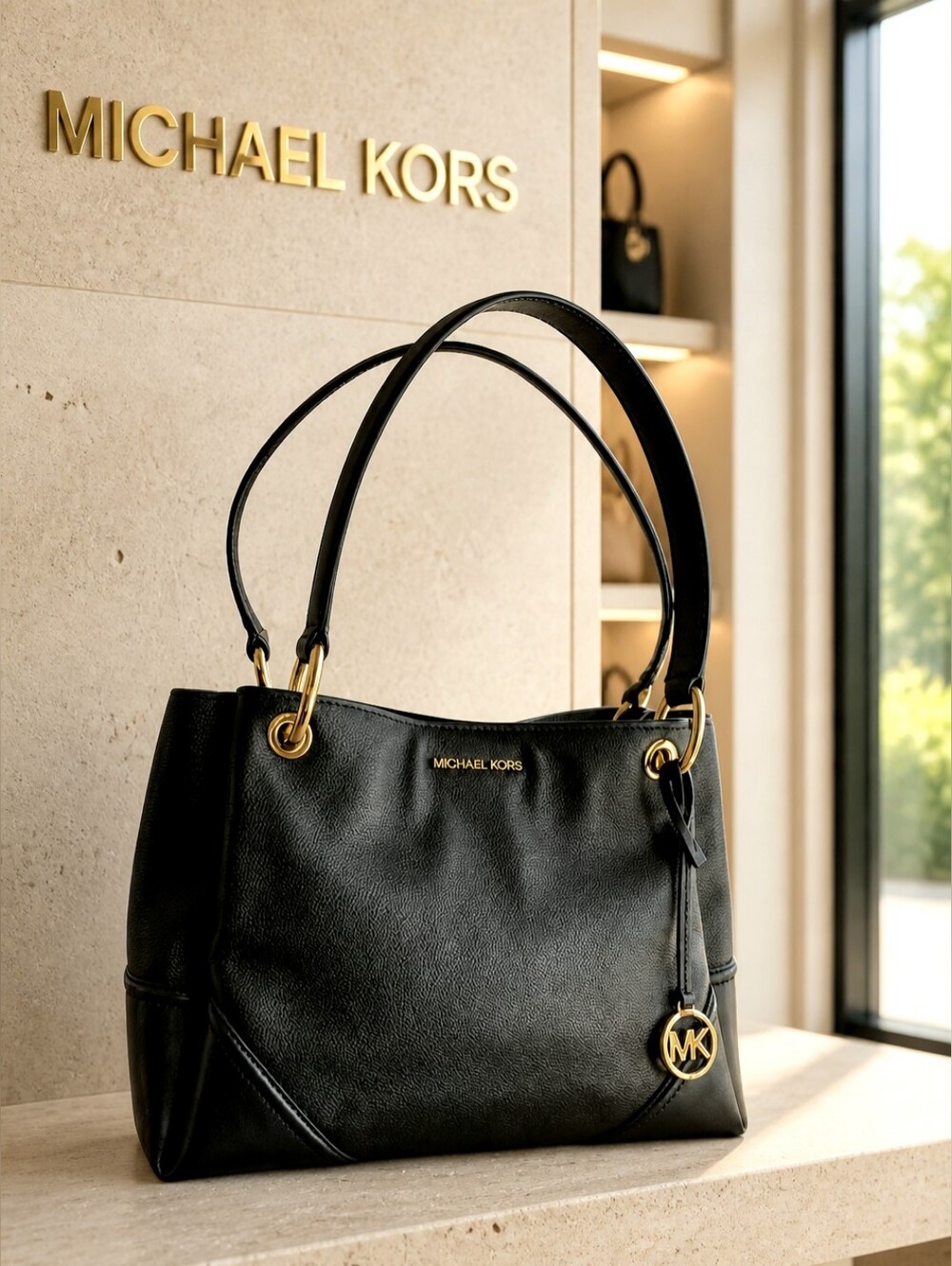 Michael Kors Nicole Black Leather Large Shoulder Bag